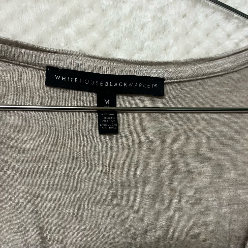 White House Black Market Top Short Sleeves Taupe Cream Casual Medium - Picture 4 of 7